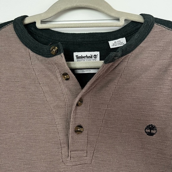 Timberland Men’s Green Tan Henley Slim Fit Waffle Knit Thermal Shirt Size Medium - Picture 4 of 9
